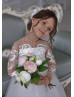 Sheer Long Sleeve White Lace Tulle Flower Girl Dress